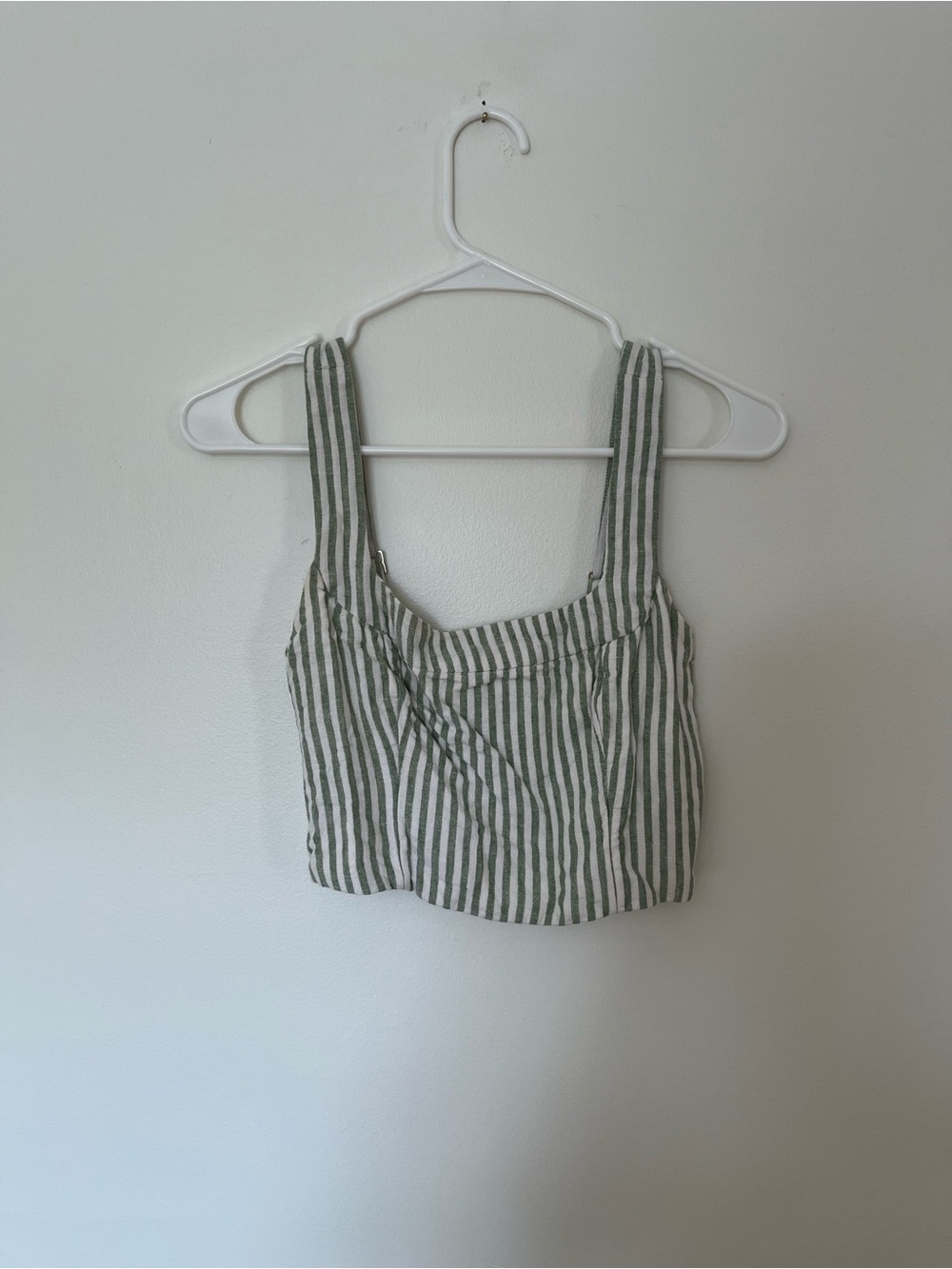 Abercrombie & Fitch Green and White Striped Linen-Blend Crop Tank
